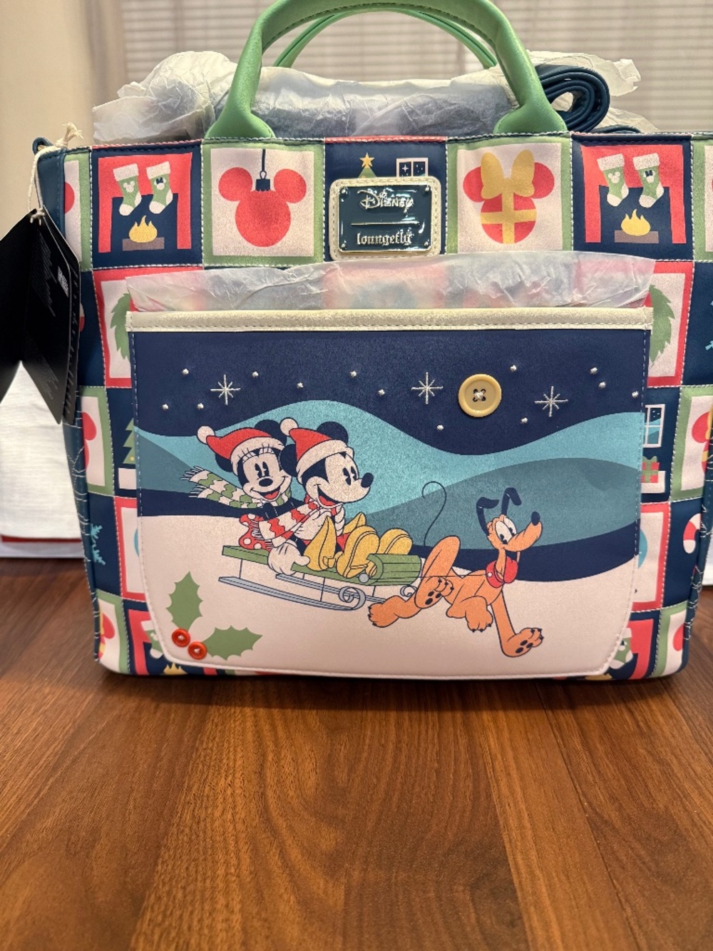 Loungefly Disney Mickey Mouse & Friends Checker Holiday Convertible Tote Bag